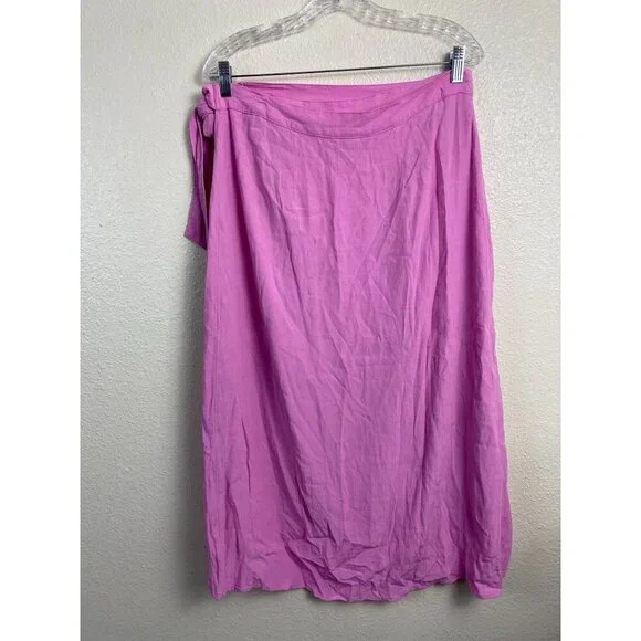 American Eagle Side Tie Wrap Midi Skirt Pink Women Large Barbie High Low Lined - Picture 12 of 12